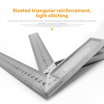 Unique Nerūsējošā tērauda leņķa lineāls, taisnā leņķa 90°, mērīšanas instruments, daudzfunkcionāls trijstūra lineāls kokapstrādē