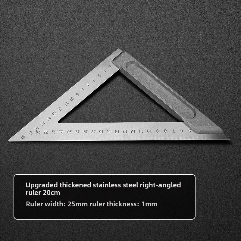Unique Nerūsējošā tērauda leņķa lineāls, taisnā leņķa 90°, mērīšanas instruments, daudzfunkcionāls trijstūra lineāls kokapstrādē