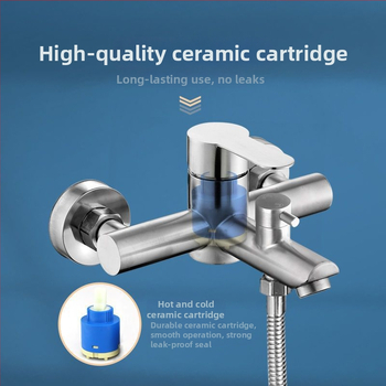 Robinet pentru duș și cadă din oțel inoxidabil, încastrat în perete, cu control triplu, nucleu ceramic al valvei, 0–90°C