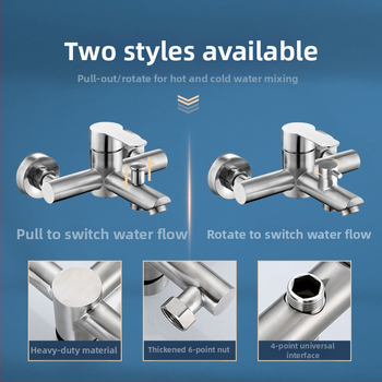 Robinet pentru duș și cadă din oțel inoxidabil, încastrat în perete, cu control triplu, nucleu ceramic al valvei, 0–90°C