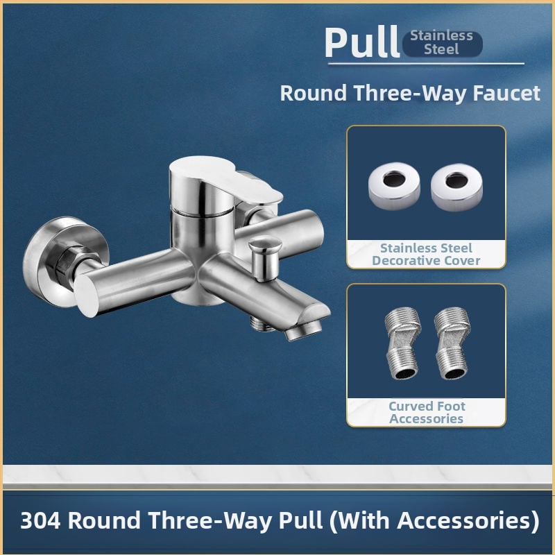 Robinet pentru duș și cadă din oțel inoxidabil, încastrat în perete, cu control triplu, nucleu ceramic al valvei, 0–90°C