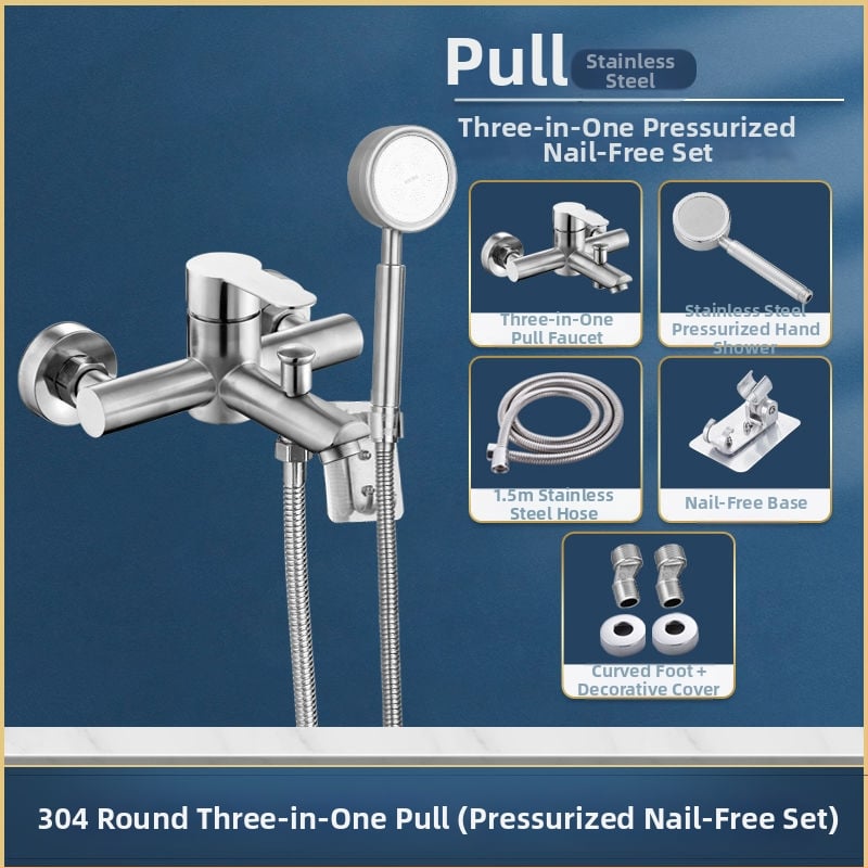 Robinet pentru duș și cadă din oțel inoxidabil, încastrat în perete, cu control triplu, nucleu ceramic al valvei, 0–90°C