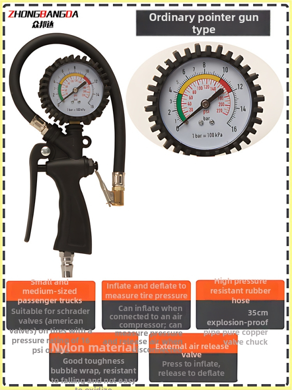 Manometru digital pentru anvelope cu pompă, interval 0–60 psi