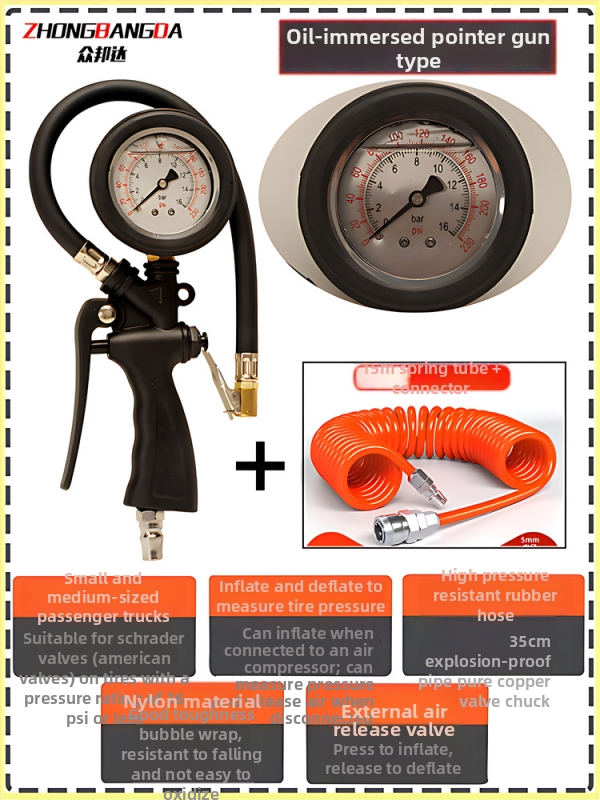 Manometru digital pentru anvelope cu pompă, interval 0–60 psi