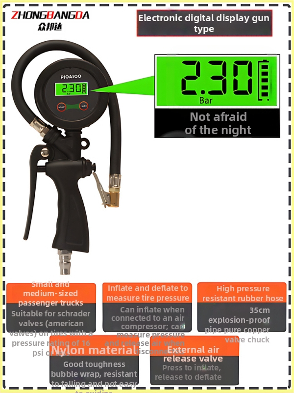 Manometru digital pentru anvelope cu pompă, interval 0–60 psi