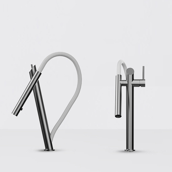 Robinet de bucătărie cu funcție de tragere, montaj încastrat, oțel inoxidabil, deschidere prin ridicare, robinet cu disc ceramic