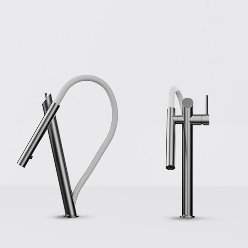 Robinet de bucătărie cu funcție de tragere, montaj încastrat, oțel inoxidabil, deschidere prin ridicare, robinet cu disc ceramic