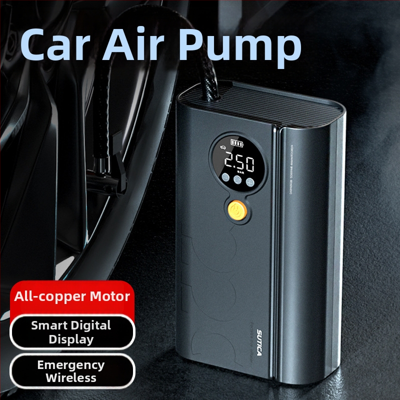 Bezdrôtová automobilová pumpa s digitálnym displejom a tlakomera na pneumatiky | 12V, 120W, ABS telo, napájanie USB alebo zapaľovačom, dlhý kábel 3 m/1 m, jednocylindrový dizajn