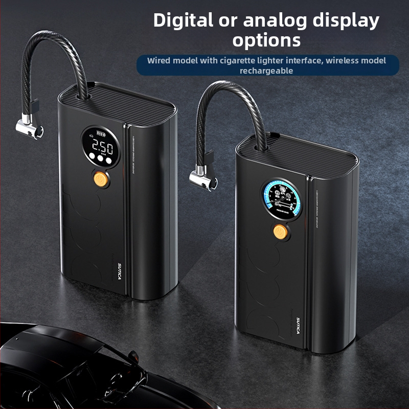 Bezdrôtová automobilová pumpa s digitálnym displejom a tlakomera na pneumatiky | 12V, 120W, ABS telo, napájanie USB alebo zapaľovačom, dlhý kábel 3 m/1 m, jednocylindrový dizajn