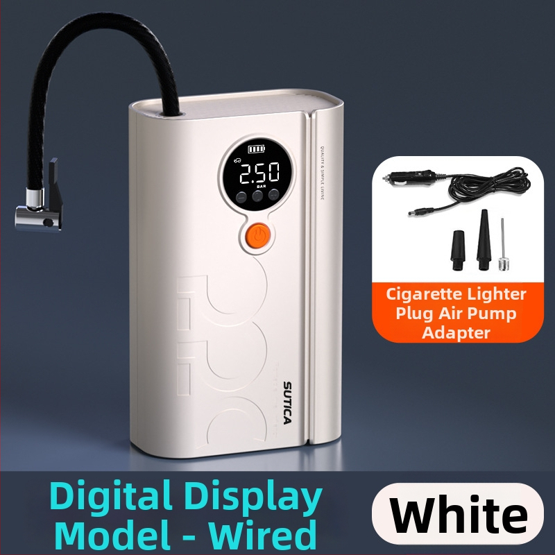 Bezdrôtová automobilová pumpa s digitálnym displejom a tlakomera na pneumatiky | 12V, 120W, ABS telo, napájanie USB alebo zapaľovačom, dlhý kábel 3 m/1 m, jednocylindrový dizajn