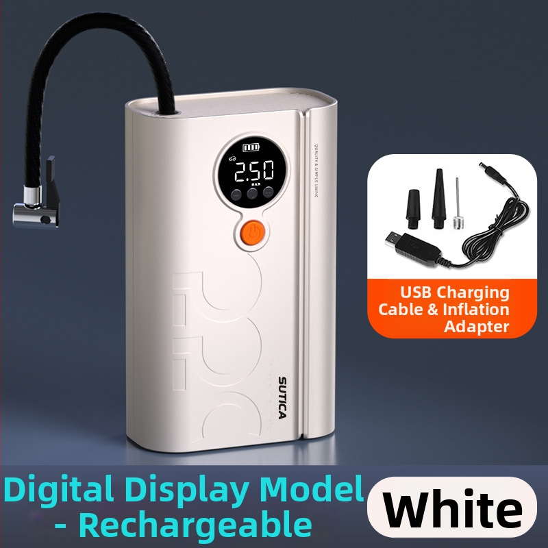 Bezdrôtová automobilová pumpa s digitálnym displejom a tlakomera na pneumatiky | 12V, 120W, ABS telo, napájanie USB alebo zapaľovačom, dlhý kábel 3 m/1 m, jednocylindrový dizajn