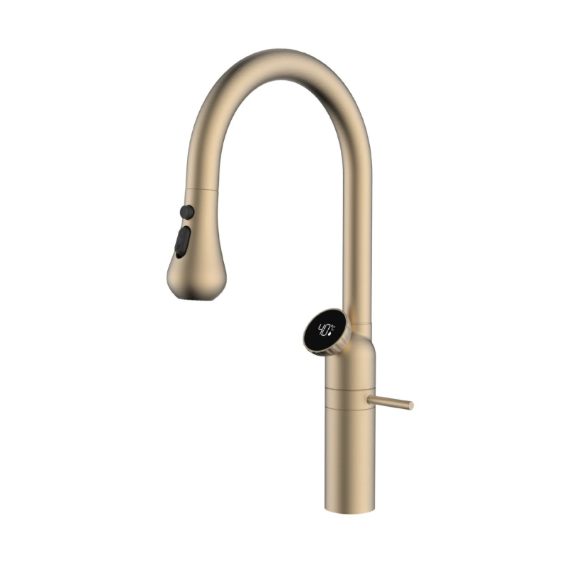 Kelaiejie réz konyhai kihúzható keverőcsaptelep, 0–90°C, kerámiadiskos szelep, elektropólázott felület, normál nyomás