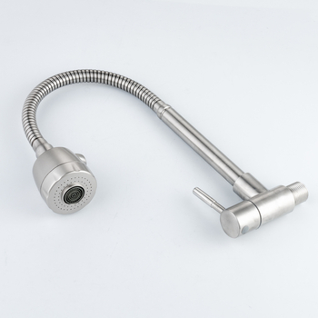 Kuchynská batéria z nerezovej ocele, zabudovaná do steny, jednosmerný studený prívod, keramický diskový ventil, otočná hadica