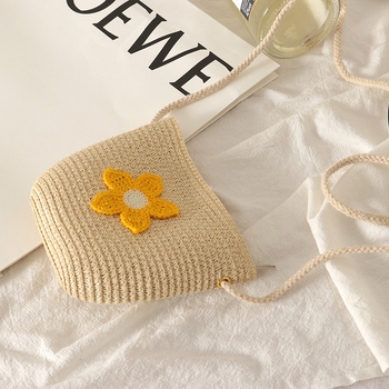 Geantă pentru copii din pai, lucrată manual, cu curea crossbody și fermoar cu model fructe