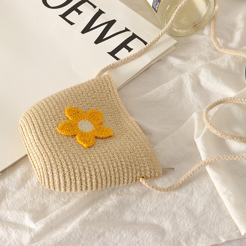 Geantă pentru copii din pai, lucrată manual, cu curea crossbody și fermoar cu model fructe