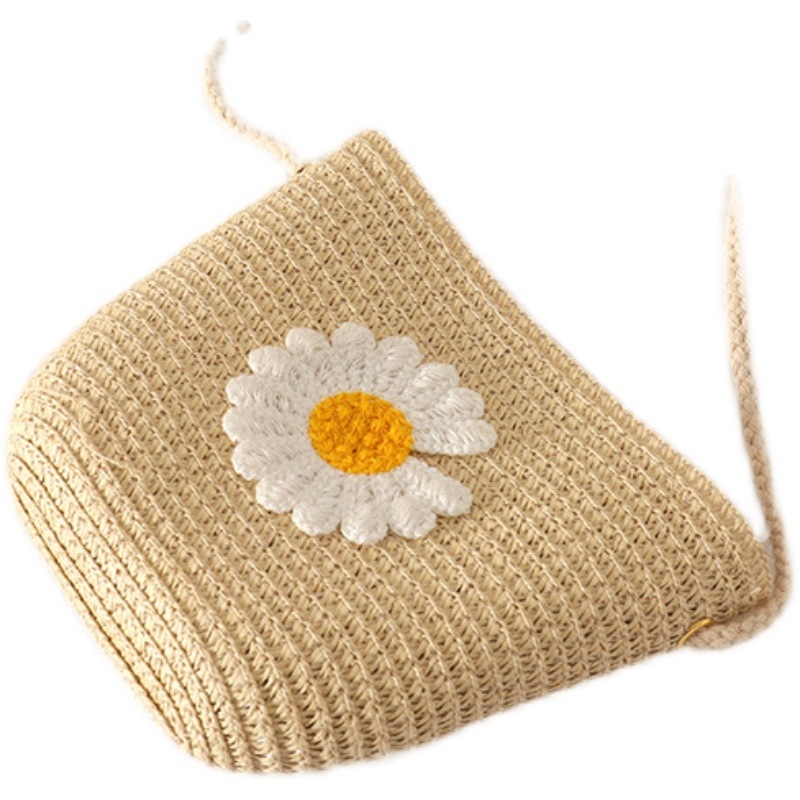 Geantă pentru copii din pai, lucrată manual, cu curea crossbody și fermoar cu model fructe