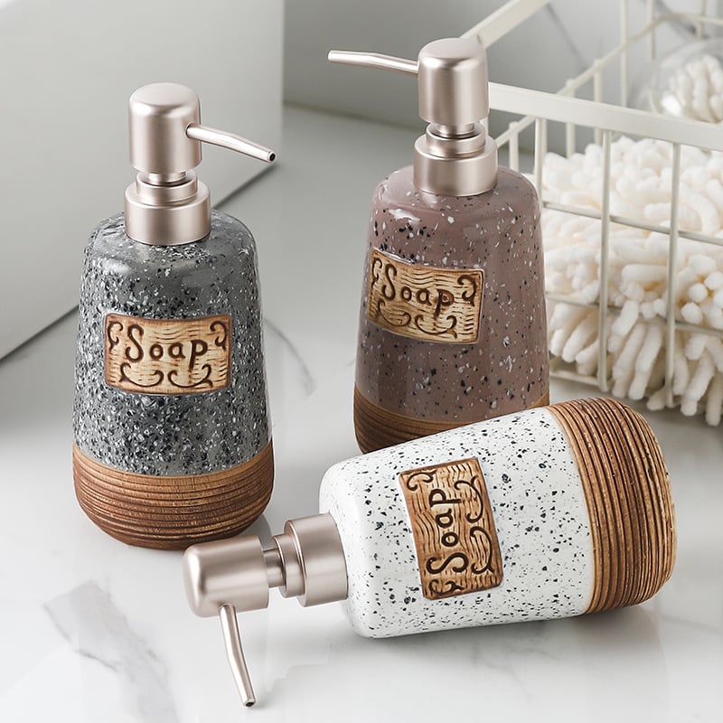 Sticlă ceramică pentru dezinfectarea mâinilor cu pompă, sticluță pentru loțiune, dispenser de săpun — finisaj periat — 300 g — Hongzhan