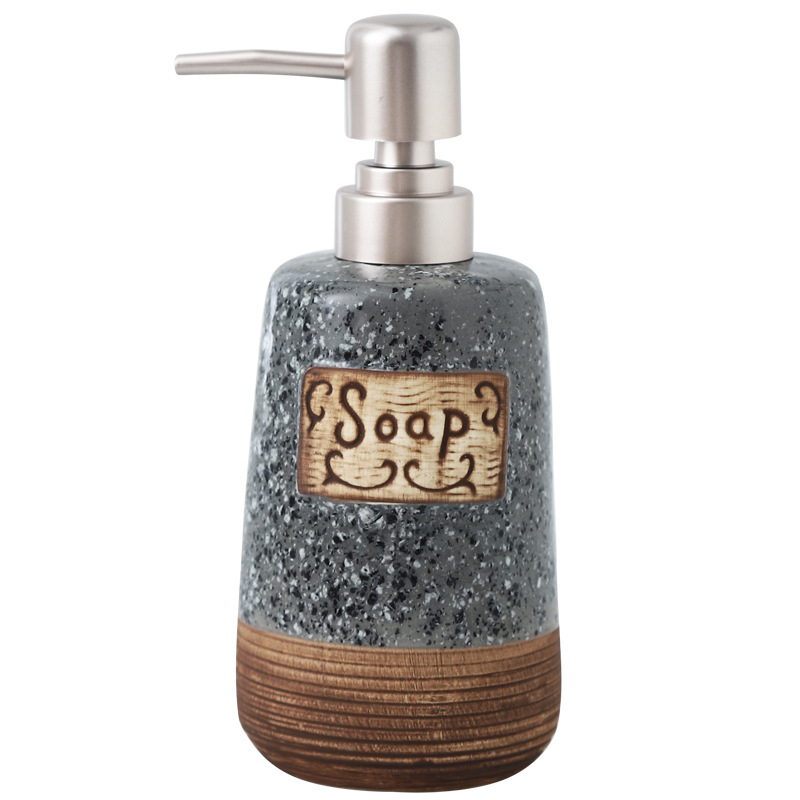 Sticlă ceramică pentru dezinfectarea mâinilor cu pompă, sticluță pentru loțiune, dispenser de săpun — finisaj periat — 300 g — Hongzhan