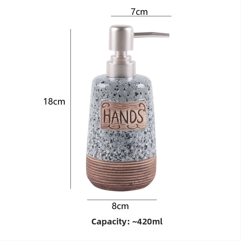 Sticlă ceramică pentru dezinfectarea mâinilor cu pompă, sticluță pentru loțiune, dispenser de săpun — finisaj periat — 300 g — Hongzhan