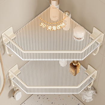 Μπάνιο τρίγωνο ράφι γωνιακής αποθήκευσης, χωρίς τρύπες, κατασκευή από πλαστικό και αλουμίνιο, επίστρωση βαφής baked, 1 ράφι, γωνία με σχήμα φαν