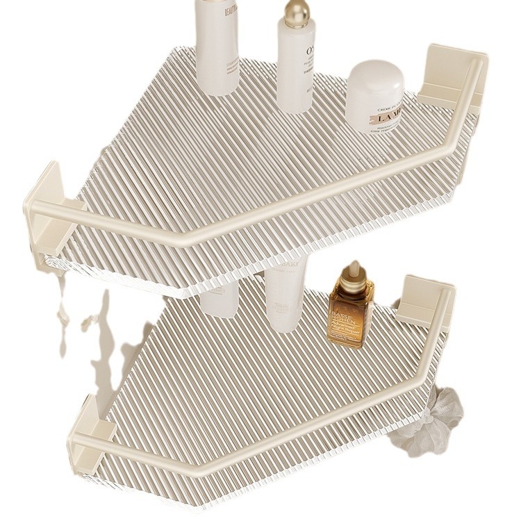 Μπάνιο τρίγωνο ράφι γωνιακής αποθήκευσης, χωρίς τρύπες, κατασκευή από πλαστικό και αλουμίνιο, επίστρωση βαφής baked, 1 ράφι, γωνία με σχήμα φαν