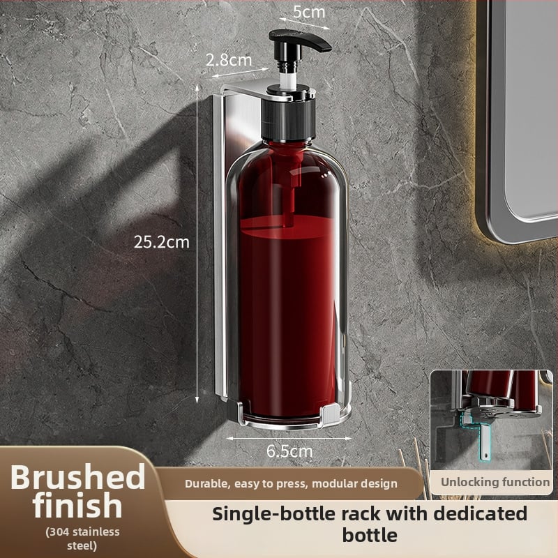 Suport dozator săpun din oțel inoxidabil – finisaj șlefuit, stil luxos discret, funcționare prin apăsare manuală, greutate 400 g