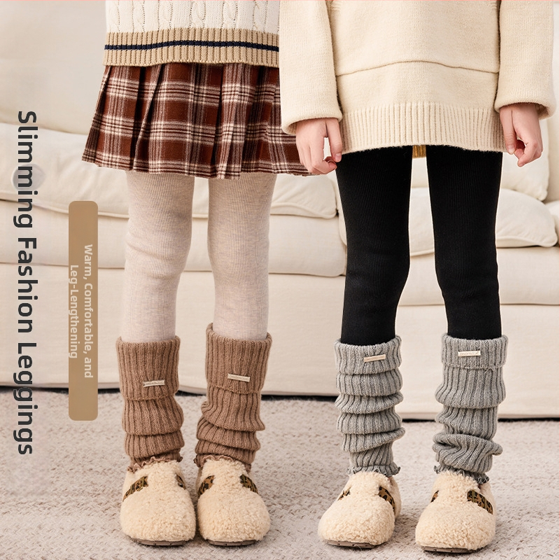 Detské zimné legínky pre dievčatá s flísovou podšívkou, vysoký pás, dlhé, 80% bavlna, pre deti 3–8 rokov