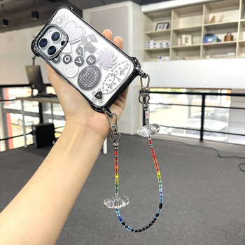 KKBEAD Funie de telefon cu mărgele – stil etnic, acrilic, breloc cu inimă, portabil