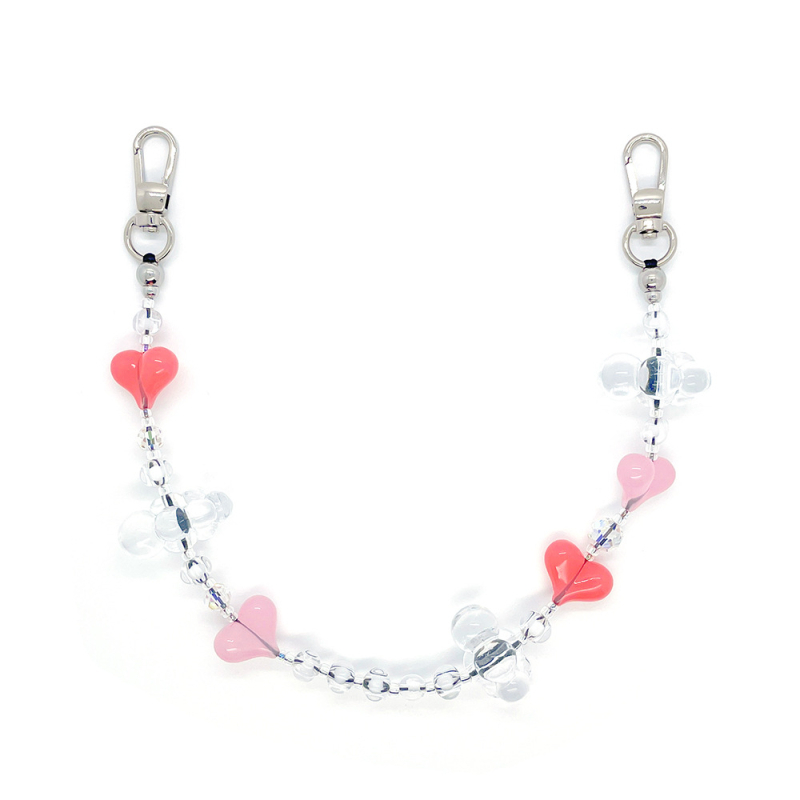 KKBEAD Funie de telefon cu mărgele – stil etnic, acrilic, breloc cu inimă, portabil