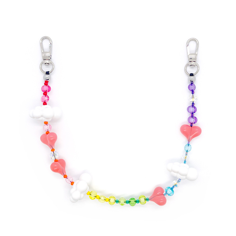 KKBEAD Funie de telefon cu mărgele – stil etnic, acrilic, breloc cu inimă, portabil