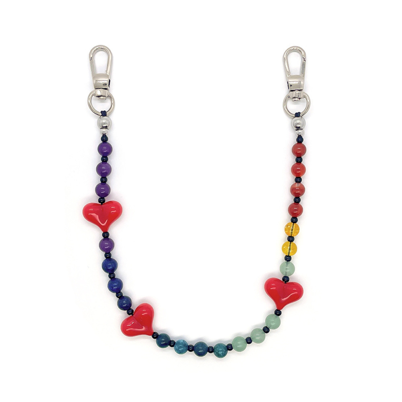 KKBEAD Funie de telefon cu mărgele – stil etnic, acrilic, breloc cu inimă, portabil