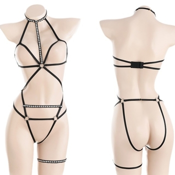 Унисексов прозрачен сатенен боди за бондаж - нейлон 80–90%, дизайн с три точки, ролева игра вещица