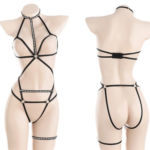 Унисексов прозрачен сатенен боди за бондаж - нейлон 80–90%, дизайн с три точки, ролева игра вещица