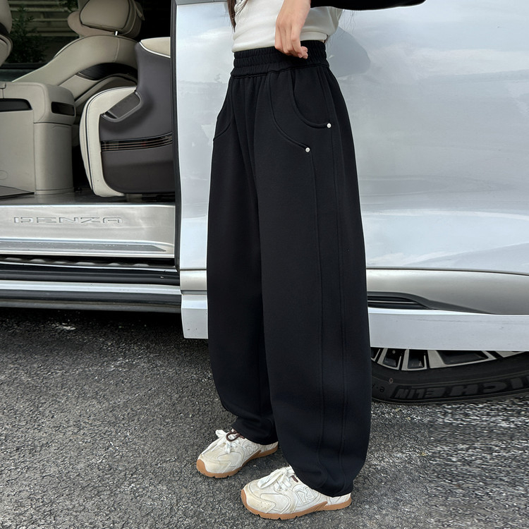 Dievčenské tepláky s fleecovou výstelkou na jeseň-zimu, 60 % bavlny, vysoký pás, široká noha