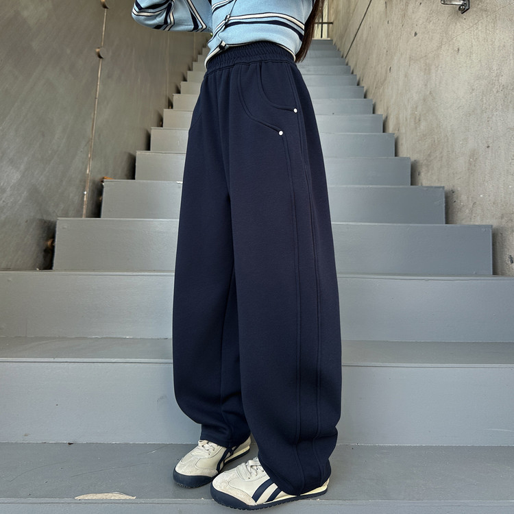 Dievčenské tepláky s fleecovou výstelkou na jeseň-zimu, 60 % bavlny, vysoký pás, široká noha