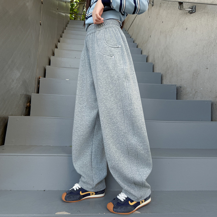 Dievčenské tepláky s fleecovou výstelkou na jeseň-zimu, 60 % bavlny, vysoký pás, široká noha