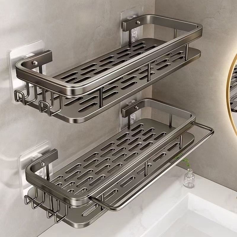 Poliță de baie montată pe perete - fără găuri, din plastic, design simplu modern