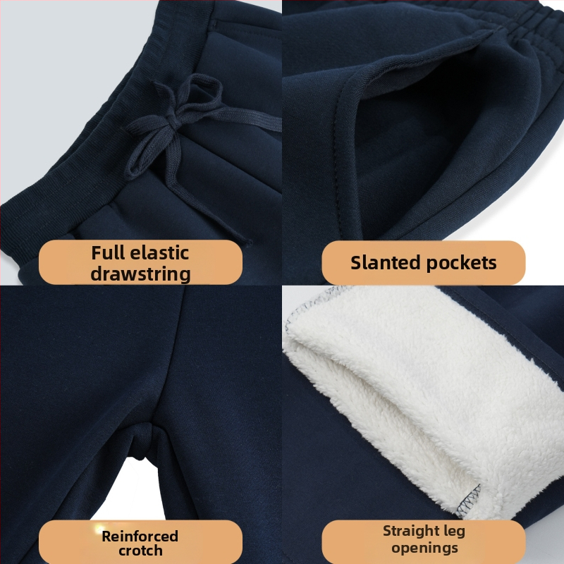 Detské zimné športové nohavice z bavlny s fleecovou podšívkou, stredne vysoký pás, elastický pás, jednofarebné, vhodné pre školskú uniformu