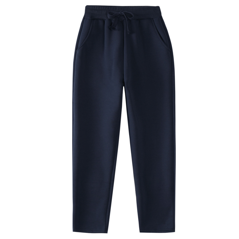 Detské zimné športové nohavice z bavlny s fleecovou podšívkou, stredne vysoký pás, elastický pás, jednofarebné, vhodné pre školskú uniformu