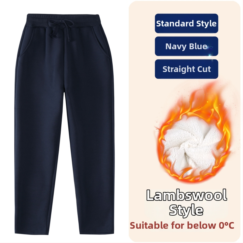 Detské zimné športové nohavice z bavlny s fleecovou podšívkou, stredne vysoký pás, elastický pás, jednofarebné, vhodné pre školskú uniformu