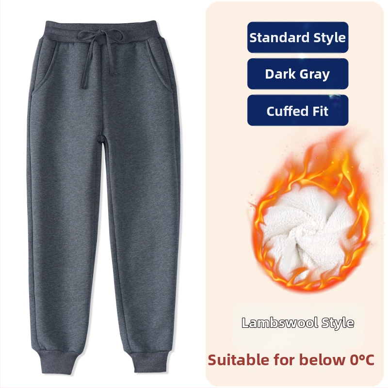 Detské zimné športové nohavice z bavlny s fleecovou podšívkou, stredne vysoký pás, elastický pás, jednofarebné, vhodné pre školskú uniformu