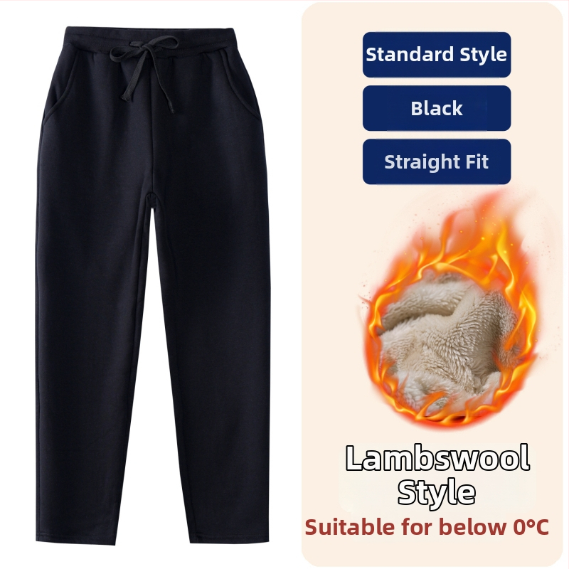 Detské zimné športové nohavice z bavlny s fleecovou podšívkou, stredne vysoký pás, elastický pás, jednofarebné, vhodné pre školskú uniformu