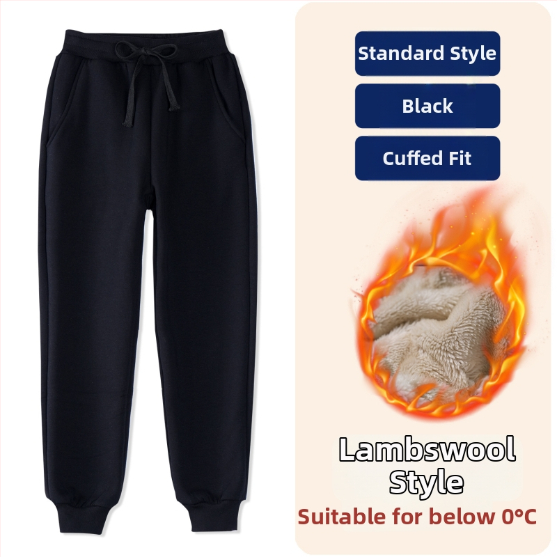 Detské zimné športové nohavice z bavlny s fleecovou podšívkou, stredne vysoký pás, elastický pás, jednofarebné, vhodné pre školskú uniformu