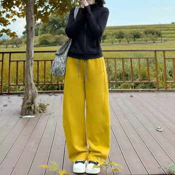 Kasdieninės kelnės iš poliesterio audinio, mikroelastinės, 2025 m. ruduo, scimitar wide-leg