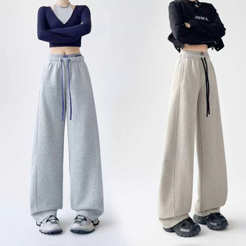 Kasdieninės kelnės iš poliesterio audinio, mikroelastinės, 2025 m. ruduo, scimitar wide-leg