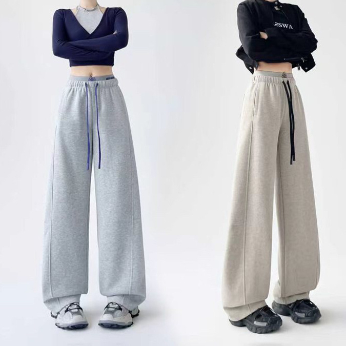 Kasdieninės kelnės iš poliesterio audinio, mikroelastinės, 2025 m. ruduo, scimitar wide-leg