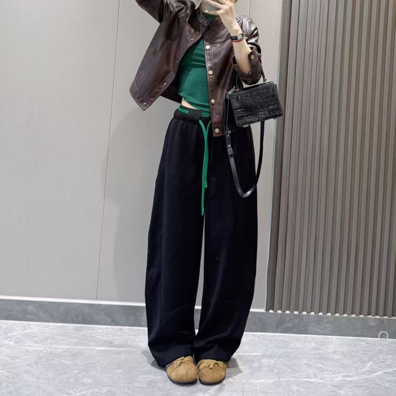 Kasdieninės kelnės iš poliesterio audinio, mikroelastinės, 2025 m. ruduo, scimitar wide-leg