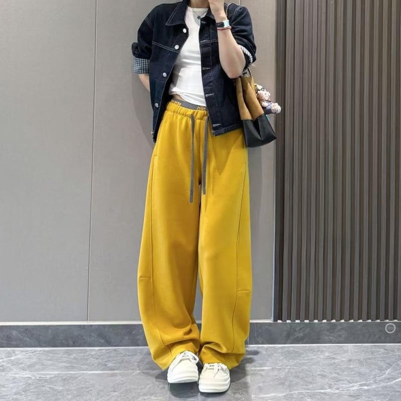 Kasdieninės kelnės iš poliesterio audinio, mikroelastinės, 2025 m. ruduo, scimitar wide-leg