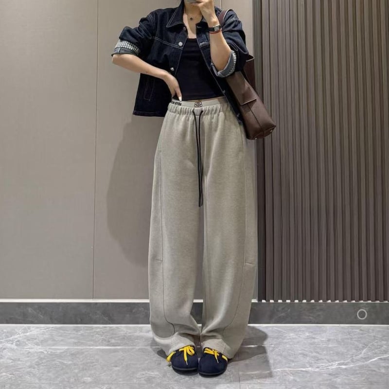 Kasdieninės kelnės iš poliesterio audinio, mikroelastinės, 2025 m. ruduo, scimitar wide-leg