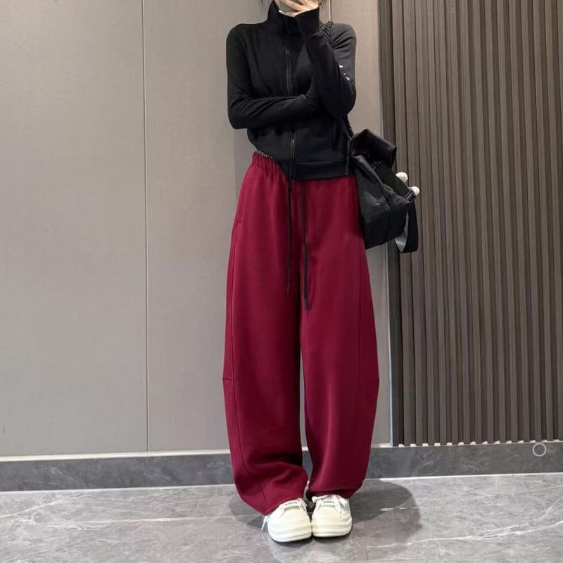 Kasdieninės kelnės iš poliesterio audinio, mikroelastinės, 2025 m. ruduo, scimitar wide-leg